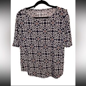 Ann Taylor Loft Linen Tee Sz Large; Navy/White/Lt. Coral